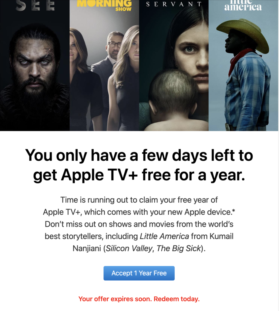 E-mail de lembrete da Apple TV