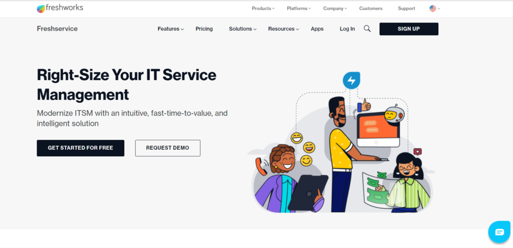 Página inicial do Freshservice