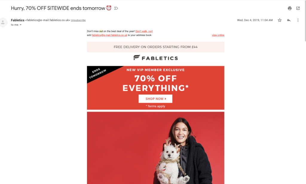 Email da última chance do fabletics