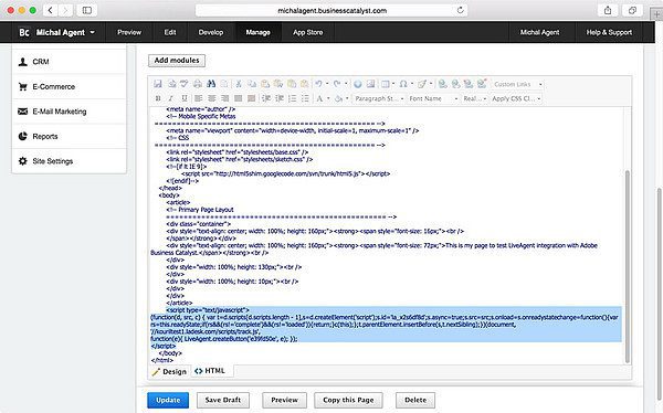 Integração do LiveAgent Adobe Business Catalyst