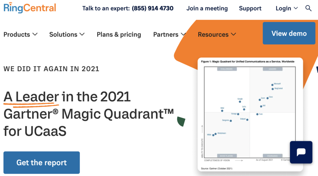 Página inicial da RingCentral