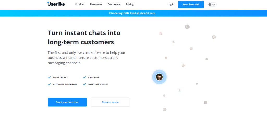 Página inicial da Userlike