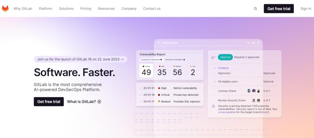 GitLab all-in-one development platform with DevOps capabilities