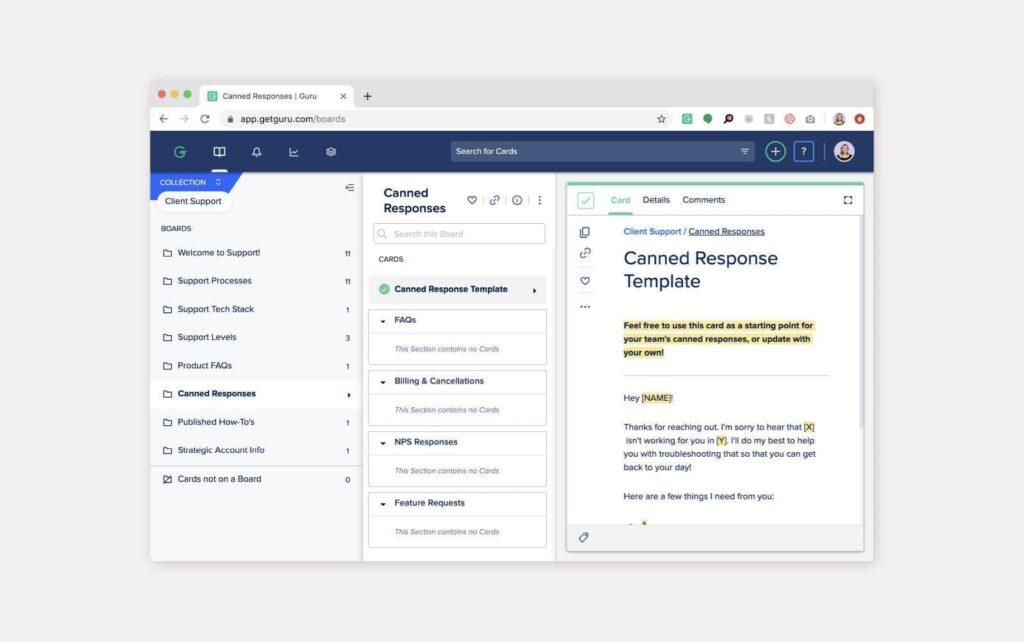 Exemplo prático de uma base de conhecimento de software Guru
