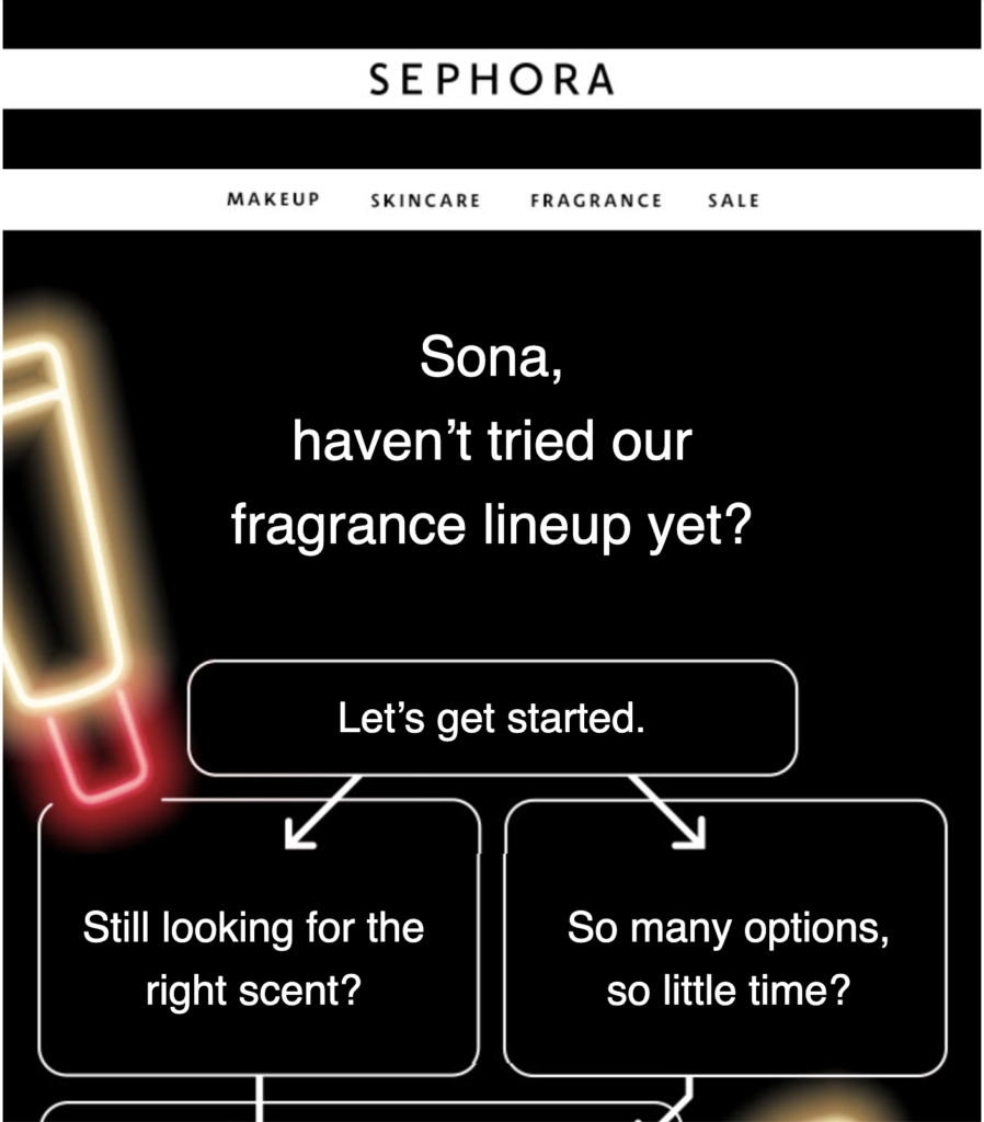 E-mail de recuperação da Sephora