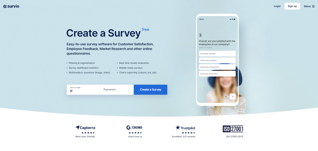 Página inicial do Survio