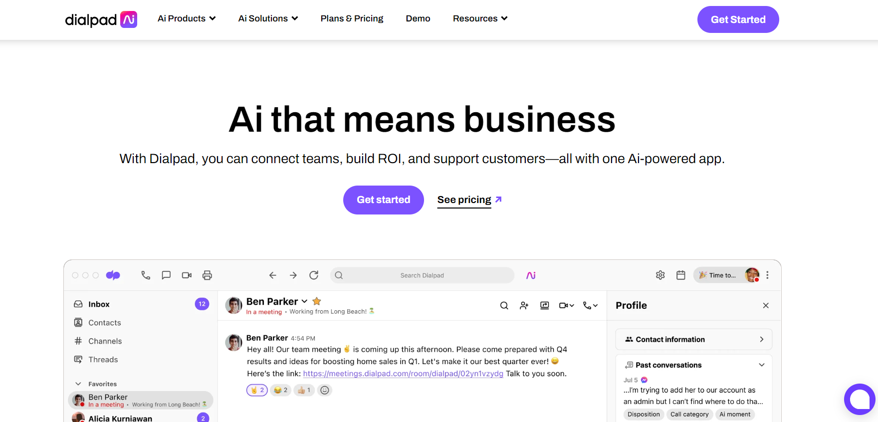 Página inicial do Dialpad - solução de inteligência de clientes