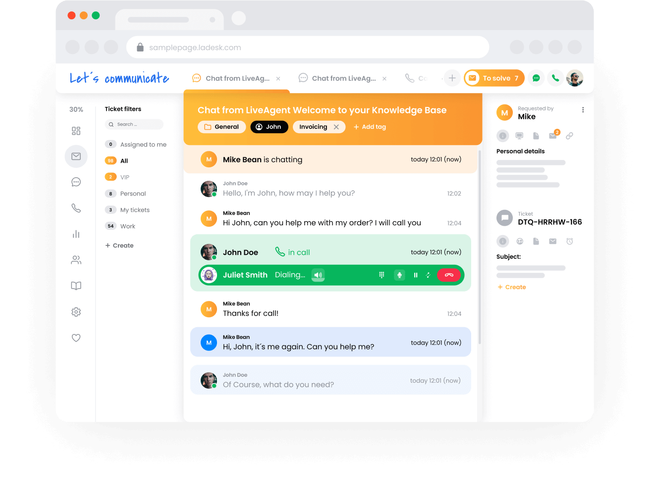 Sistema de emissão de tickets do LiveAgent - visualização da equipe de suporte