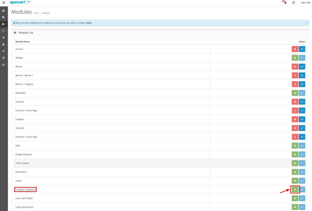 opencart LiveAgent integration