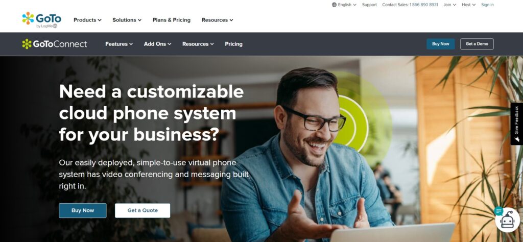 Página inicial do GoToConnect