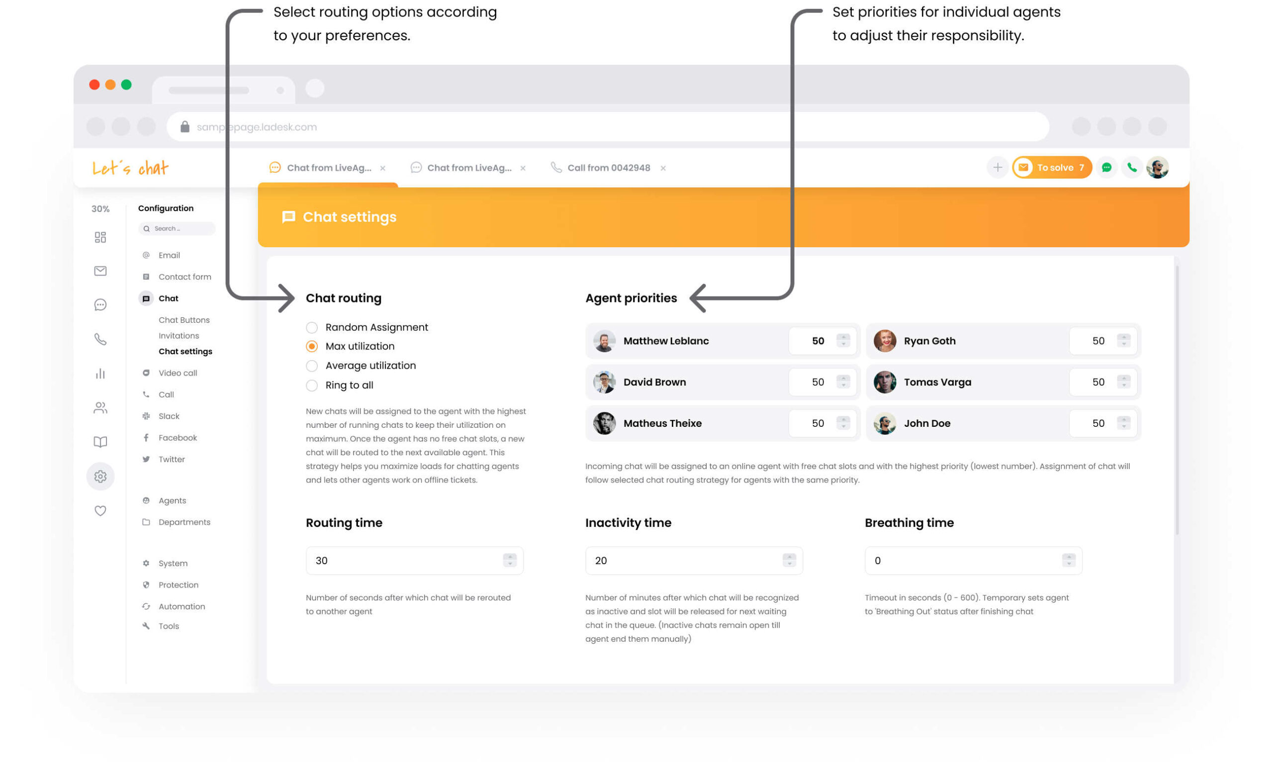 LiveAgent live chat software settings