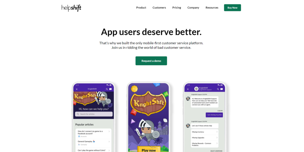 Página inicial do Helpshift