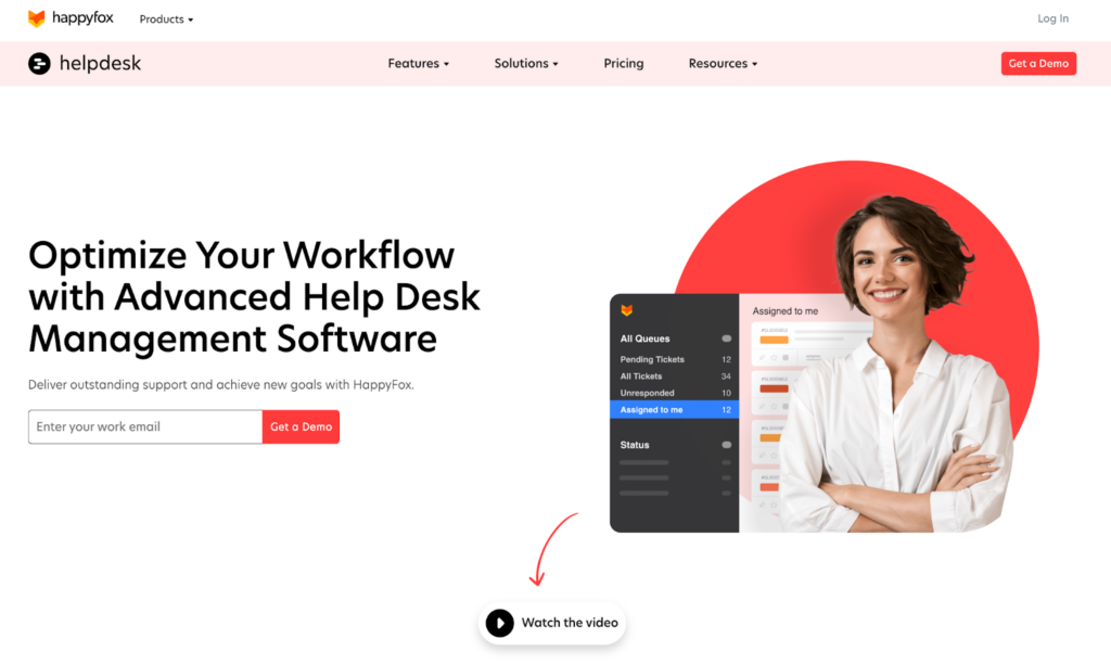 Página inicial do sistema de ticket de helpdesk Happyfox