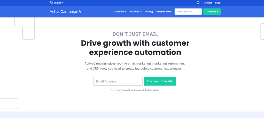 Página inicial da ActiveCampaign