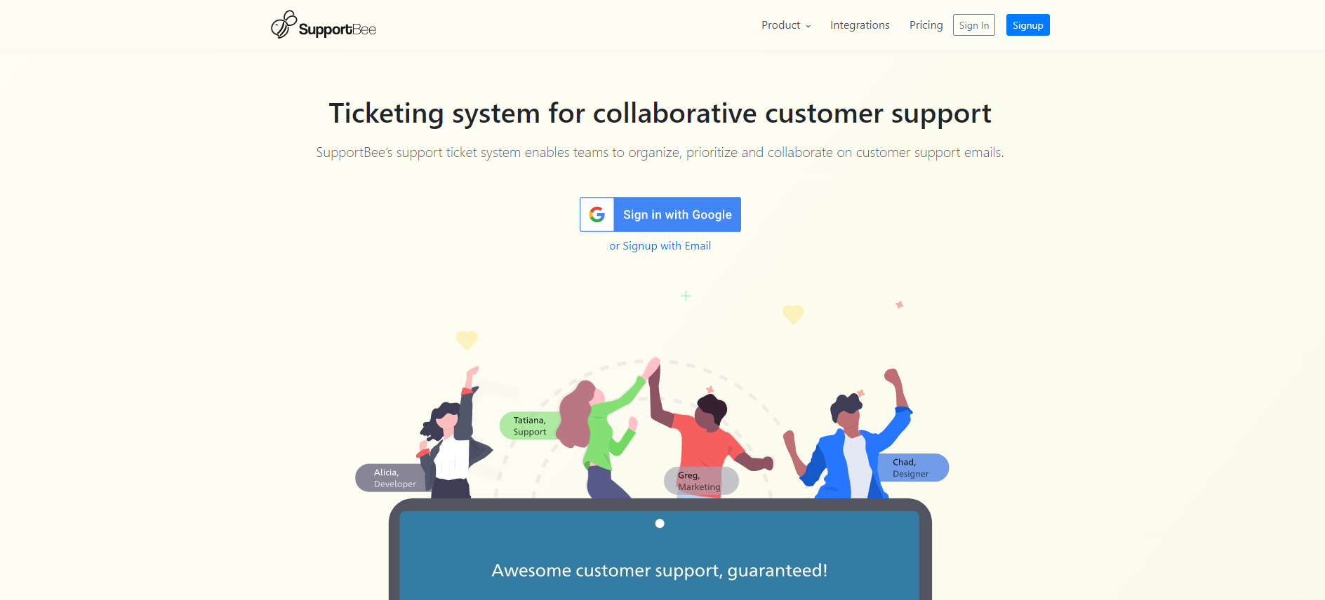 Página inicial do sistema de tickets de suporte IT do Supportbee