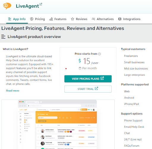 Perfil do portal de revisão do LiveAgent