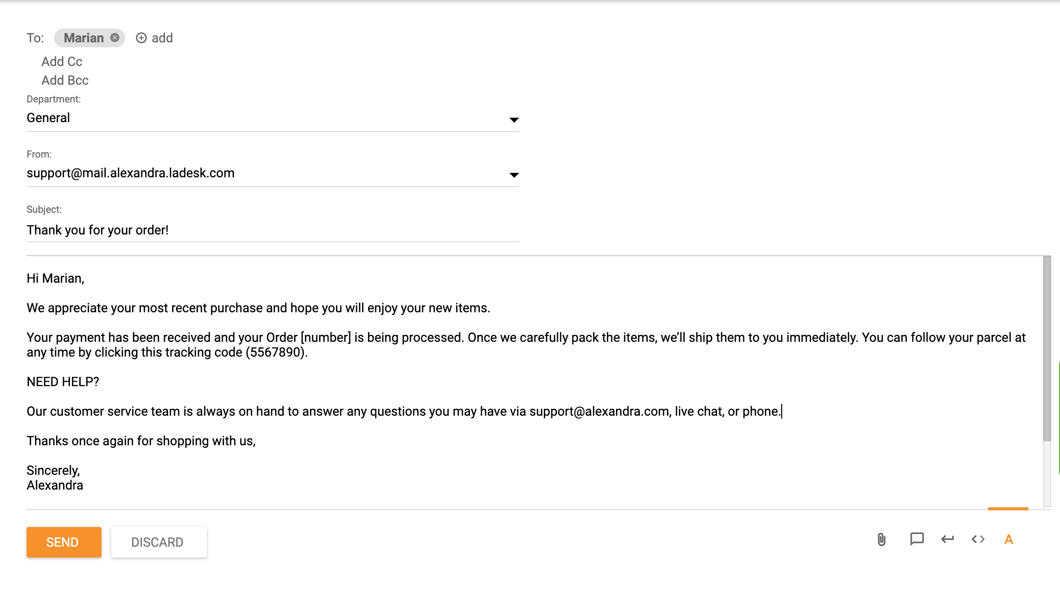 Exemplo de apreciação do cliente - LiveAgent