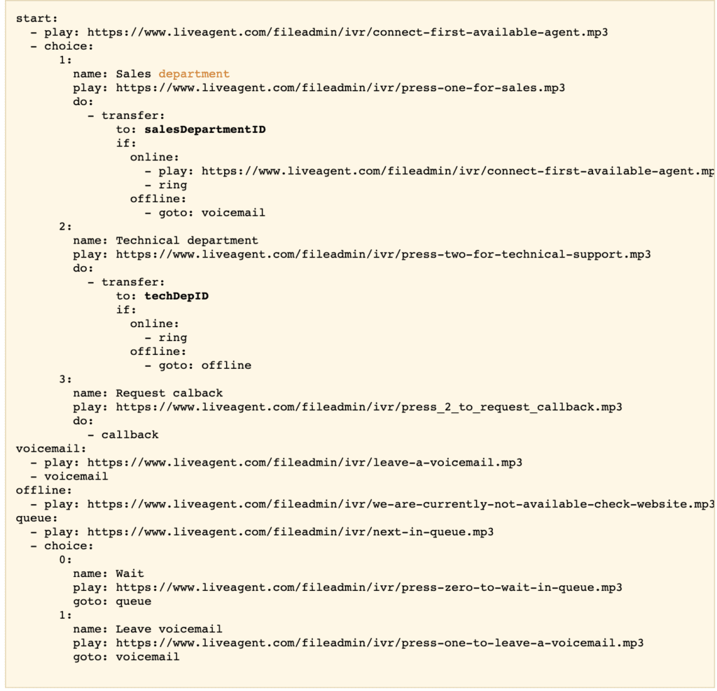 Exemplo avançado de script IVR