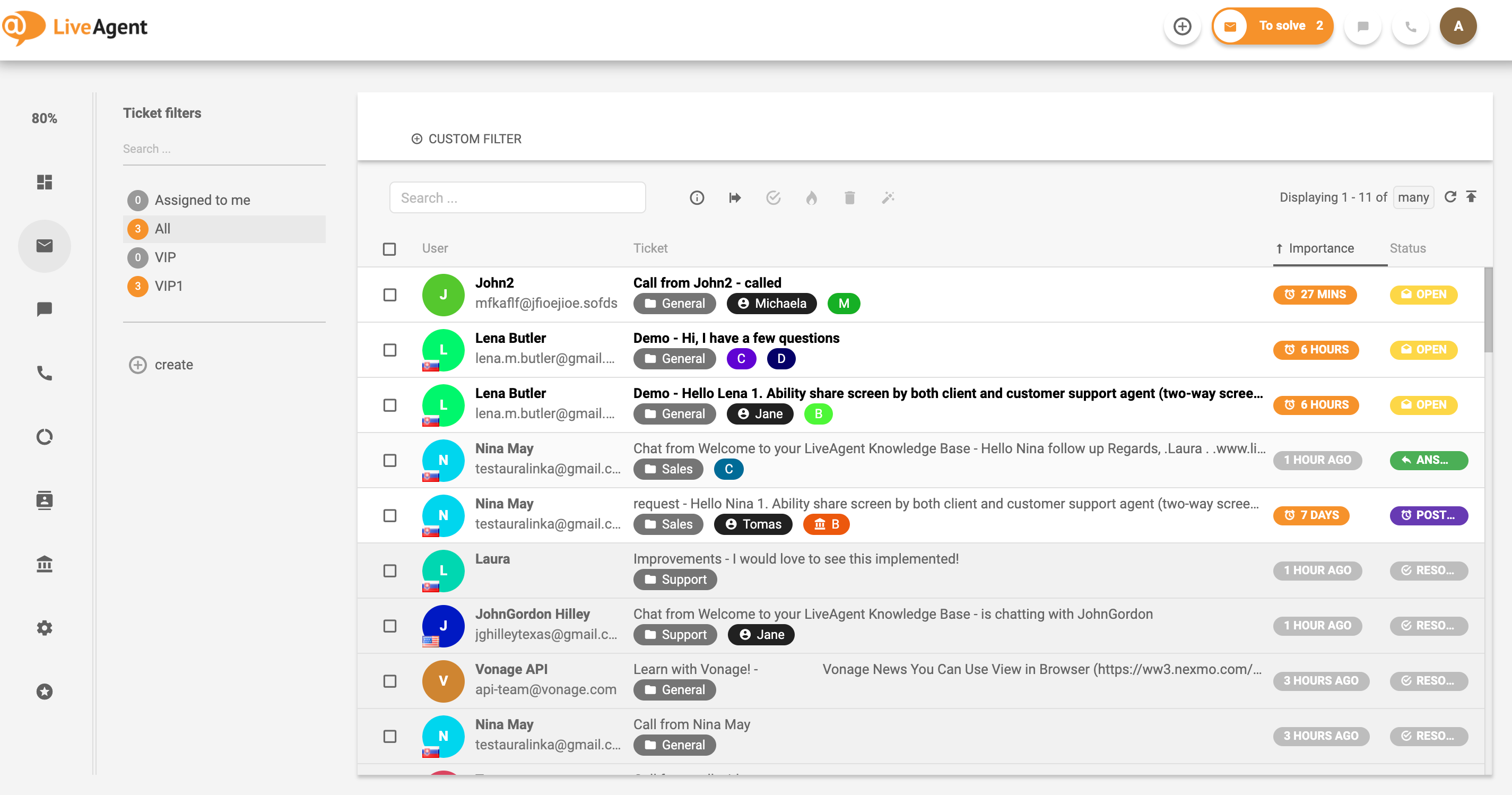 Caixa de entrada universal do LiveAgent - Crie valor para o cliente