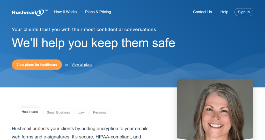 Hushmail homepage - uma alternativa segura ao Gmail para comunicação criptografada