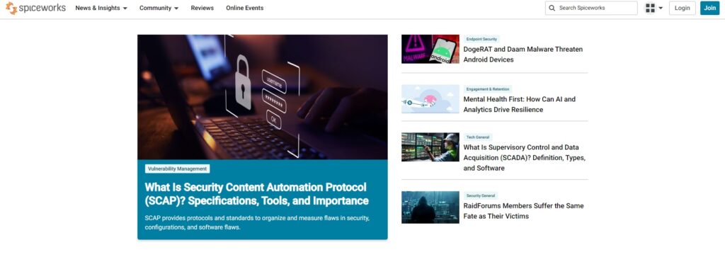 Página inicial do Spiceworks, uma alternativa Solarwinds para gerenciamento de TI
