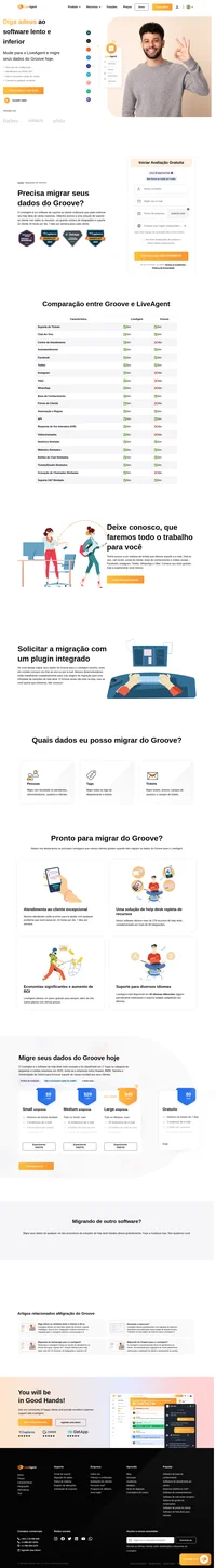 O LiveAgent oferece migração gratuita do Groove, que será inteiramente executada por nossos especialistas. Migre seus dados do Groove hoje e forneça um melhor suporte.