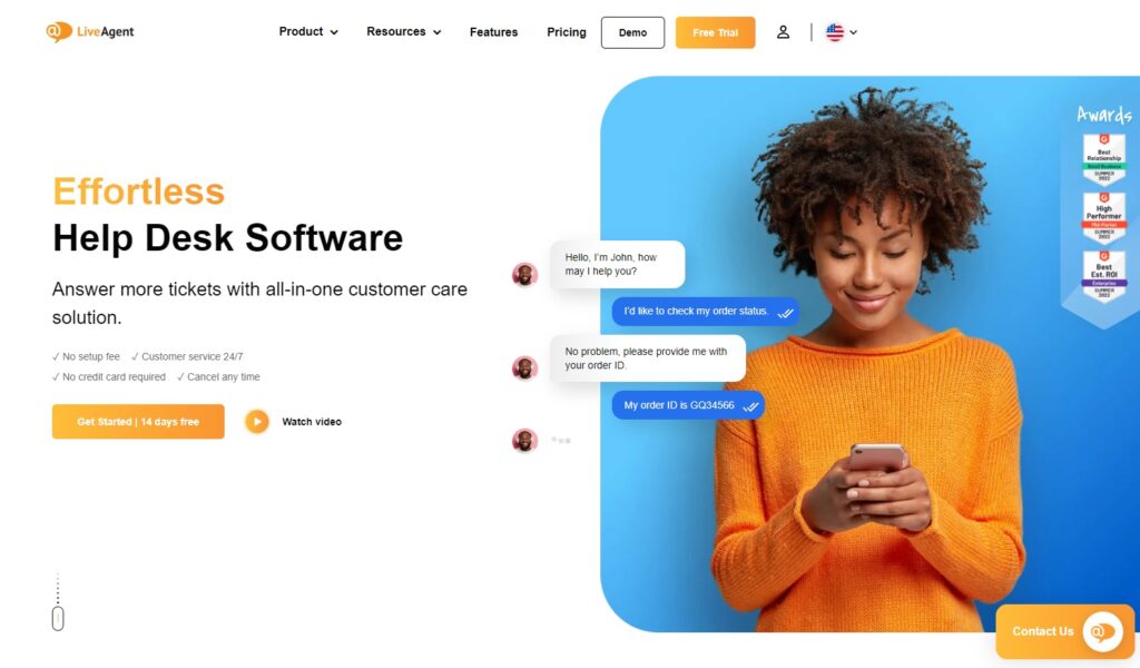 Página inicial do software de bilheteria LiveAgent