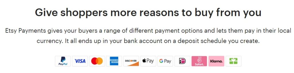 Métodos de pagamento do Etsy