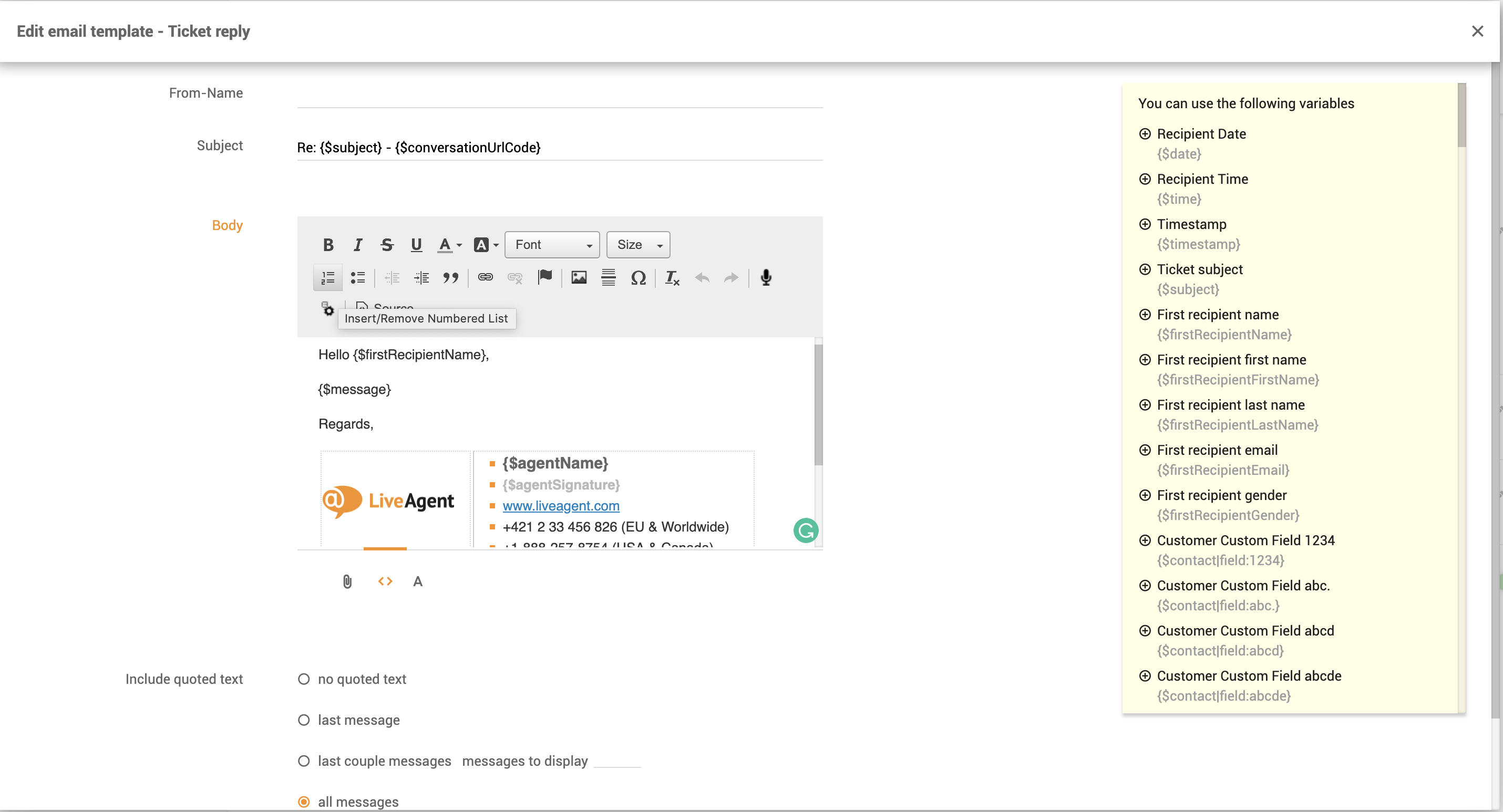 Personalização de modelo de e-mail