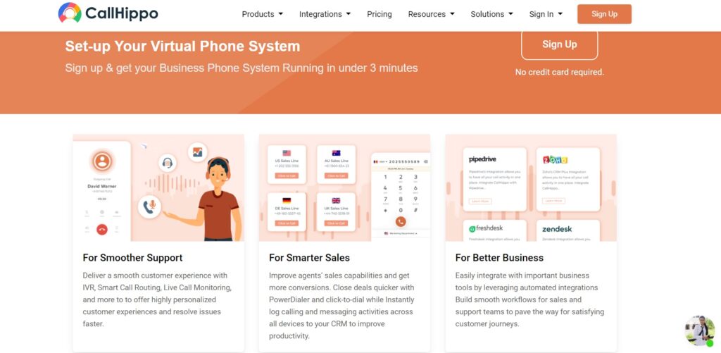 Página inicial do CallHippo