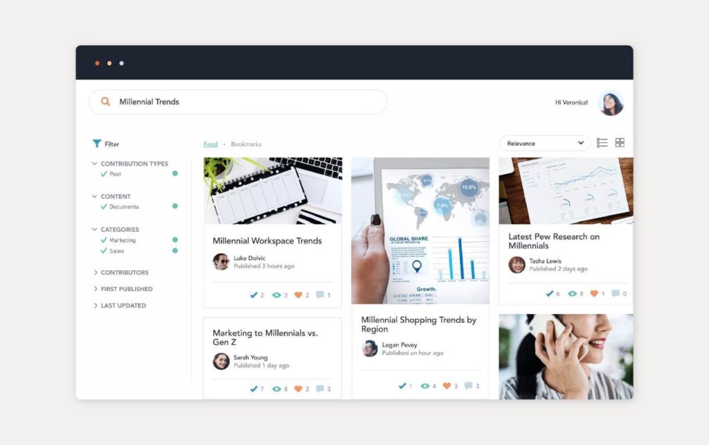 Exemplo de solução de base de conhecimento fornecida pela Bloomfire.