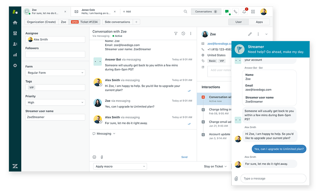 Zendesk customer support and conversations