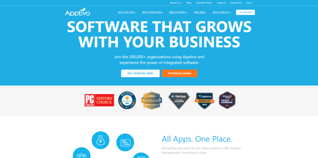 Página inicial do Apptivo