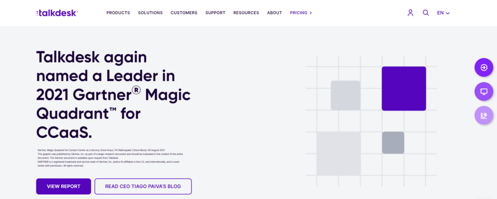Página inicial da Talkdesk