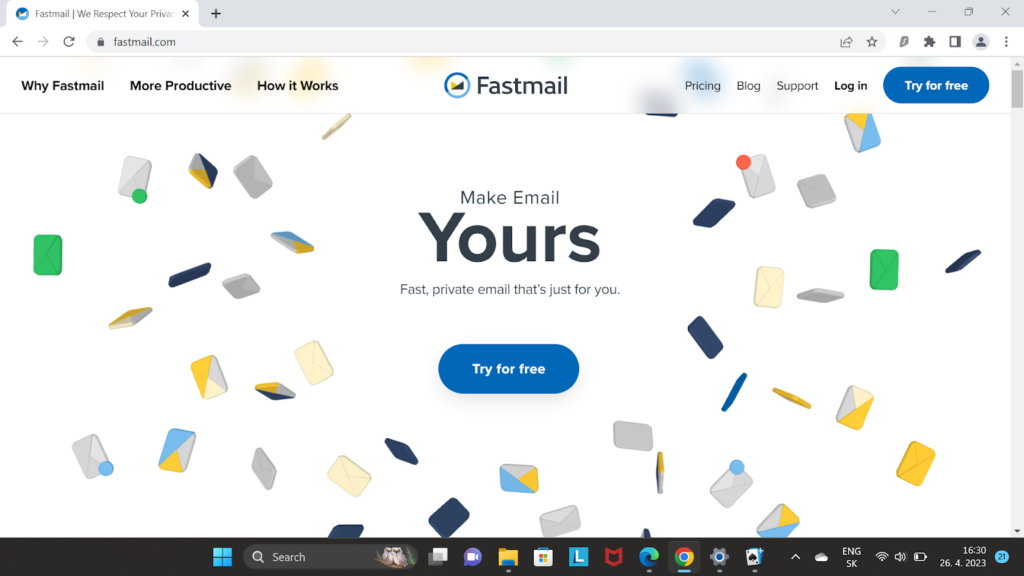 Página inicial do Fastmail - um concorrente confiável do Gmail com um design limpo