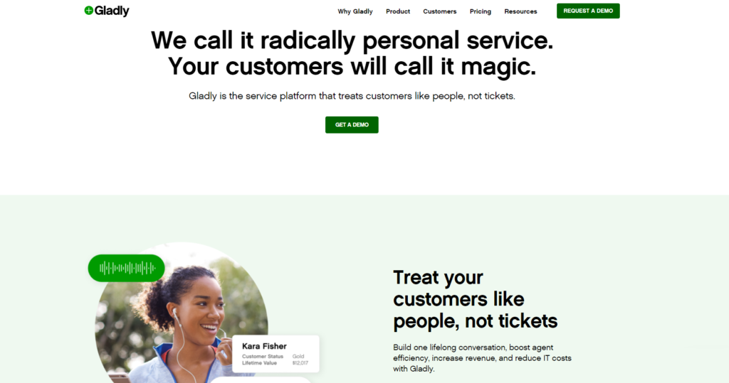 Página inicial de Gladly