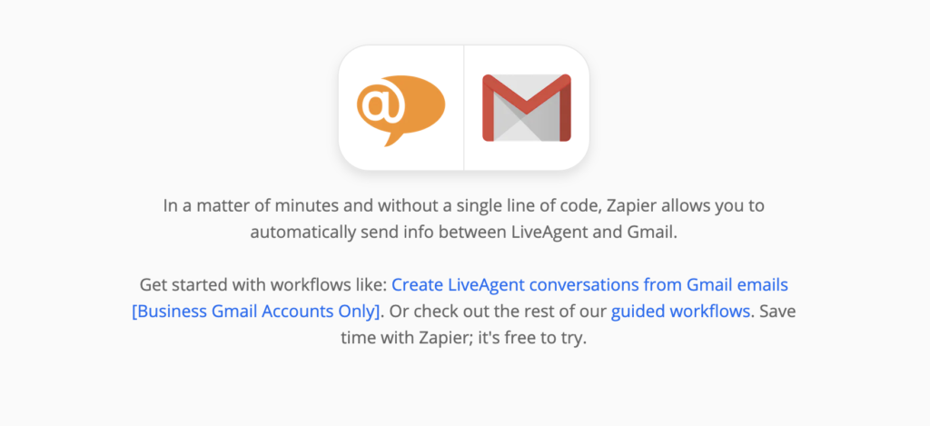 Explicação da integração LiveAgent e Gmail no Zapier
