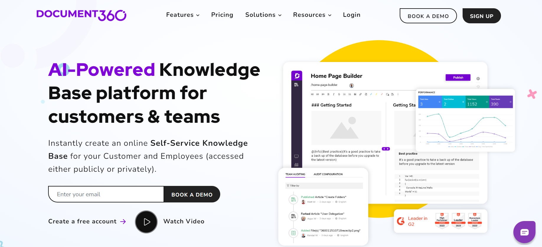 Página inicial do Document360