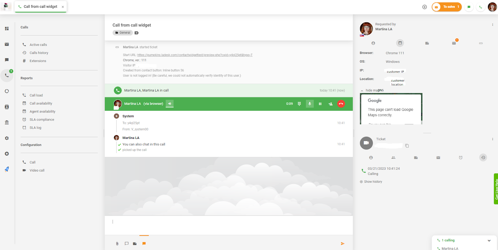 LiveAgent - chamada a partir do widget de chamada