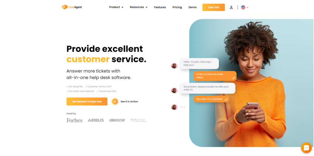 Página inicial do LiveAgent