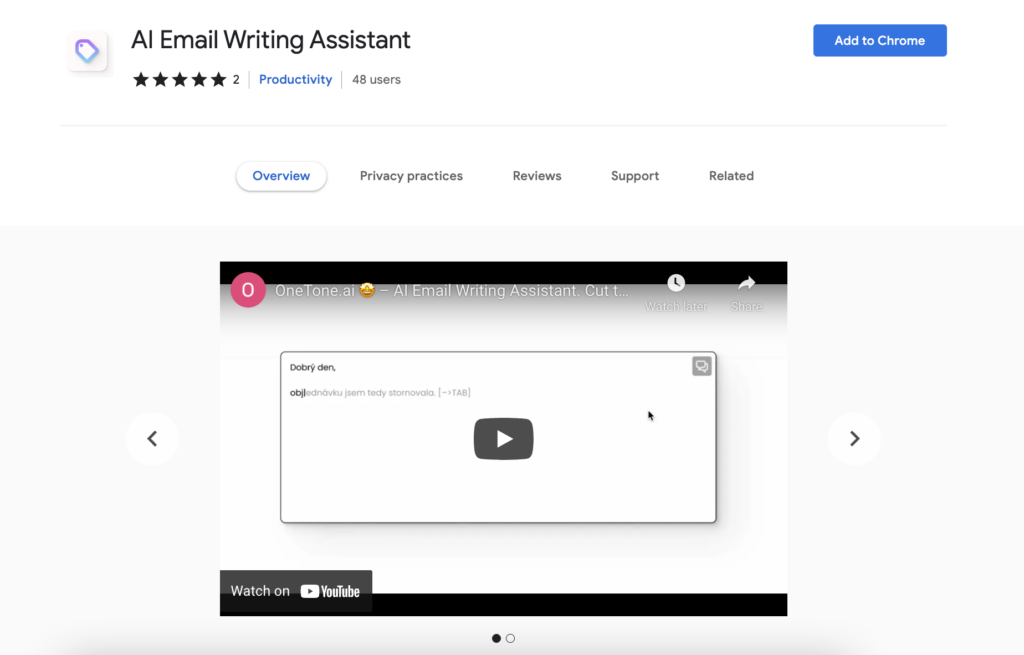 Uma imagem mostrando a extensão Onetone Google Chrome na loja virtual