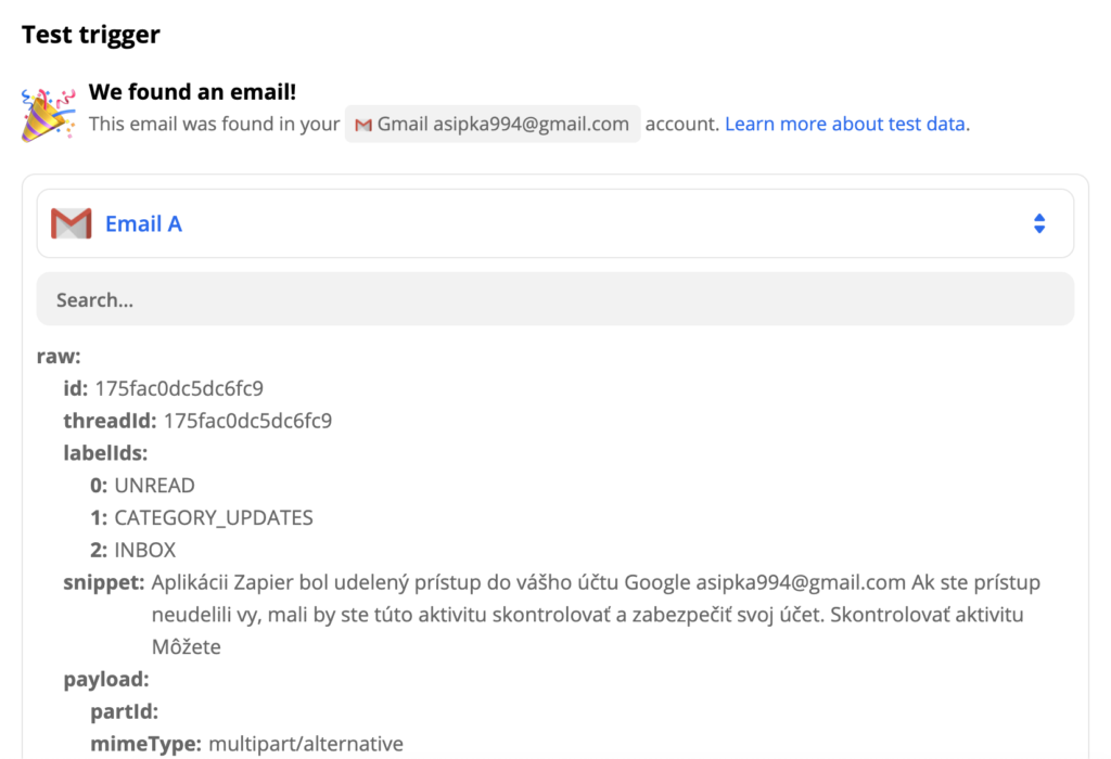 Exemplo de teste de ativador do Gmail