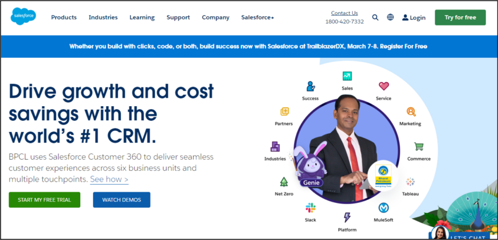 Página inicial do Salesforce Service Cloud, uma alternativa ao HubSpot CRM