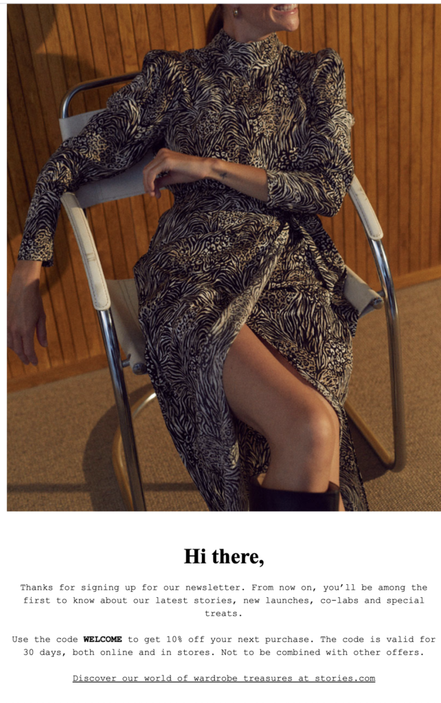 E-mail de inscrição na newsletter da &Other Stories 