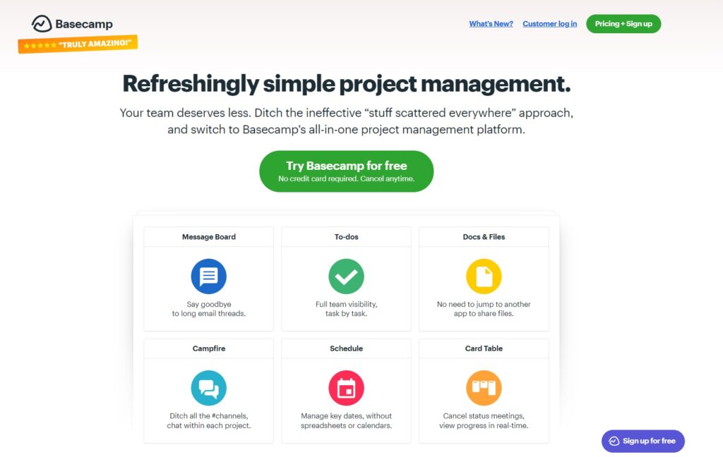 Basecamp's hompeage - intuitive project management and team collaboration software