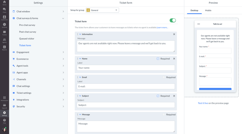 Visão geral omnicanal do LiveAgent