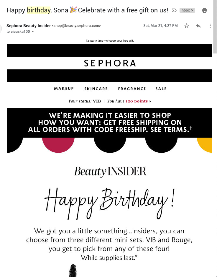Modelo de e-mail de recompensa de fidelidade da Sephora