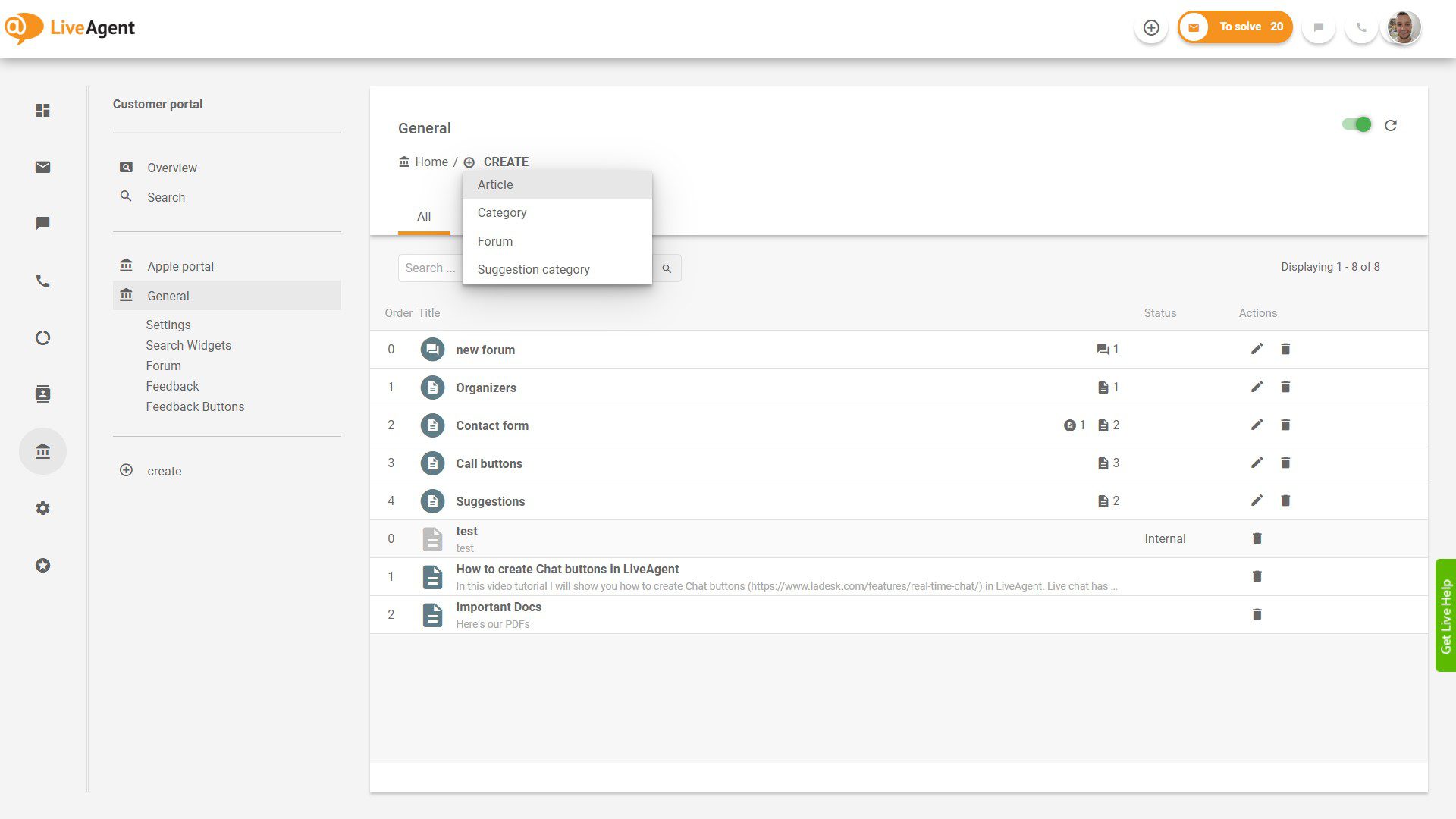 LiveAgent Tickets Overview inside the application