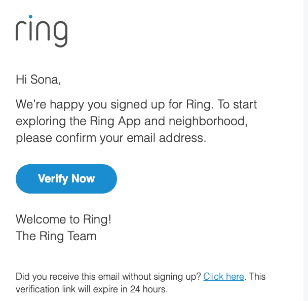 e-mail de verificação do ring