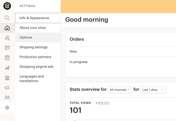 Painel do Gerenciador de Loja do Etsy